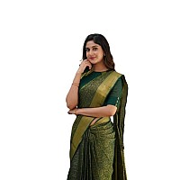 Flosive Womens Kanjivaram Silk Saree With Handloom Weaving Work With Blouse (GREEN)