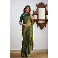 Flosive Womens Kanjivaram Silk Saree With Handloom Weaving Work With Blouse (GREEN)