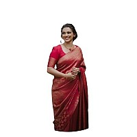 Flosive Womens Kanjivaram Silk Saree With Handloom Weaving Work With Blouse (RED RR)