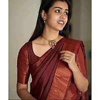 Flosive Womens Kanjivaram Silk Saree With Handloom Weaving Work With Blouse (MAROON M)