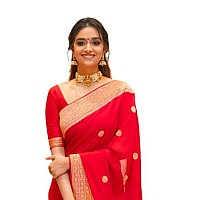 Flosive Womens Kanjivaram Silk Saree With Handloom Weaving Work With Blouse (RED)