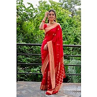 Flosive Womens Kanjivaram Silk Saree With Handloom Weaving Work With Blouse (RED)