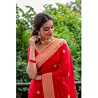 Flosive Womens Kanjivaram Silk Saree With Handloom Weaving Work With Blouse (RED)