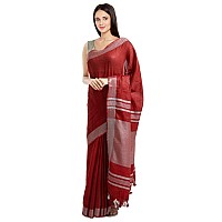 SheenKraft Womens Linen Blend Bhagalpuri Saree with Blouse Piece (Fine_Red)