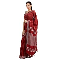 SheenKraft Womens Linen Blend Bhagalpuri Saree with Blouse Piece (Fine_Red)