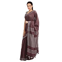 SheenKraft Womens Linen Blend Bhagalpuri Saree with Blouse Piece (Bolus_Brown)