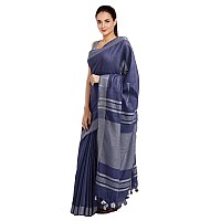 SheenKraft Womens Linen Blend Bhagalpuri Saree with Blouse Piece (Dark_Blue)