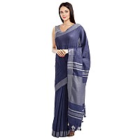 SheenKraft Womens Linen Blend Bhagalpuri Saree with Blouse Piece (Dark_Blue)