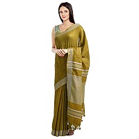 SheenKraft Womens Linen Blend Bhagalpuri Saree with Blouse Piece (Olive_Green)