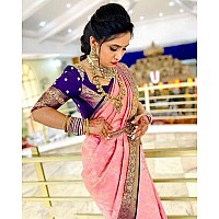 Yashika Womens Fancy Banarasi Kanjivaram Art Silk Saree with Blouse PiecesLight Pink Coloured Kanjivaram Saree AZYSOGYODD