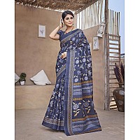 Yashika Womens Printed Trendy Art Silk Saree with Blouse MaterialNavyblue Coloured Art Silk SareeAZYSP1GULZAR NAVY BLUE