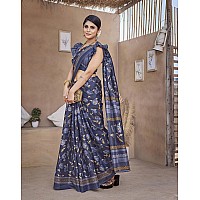 Yashika Womens Printed Trendy Art Silk Saree with Blouse MaterialNavyblue Coloured Art Silk SareeAZYSP1GULZAR NAVY BLUE