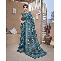 Yashika Womens Printed Trendy Art Silk Saree with Blouse Material||Rama Coloured Art Silk Saree||AZ-YS-P1-GULZAR RAMA