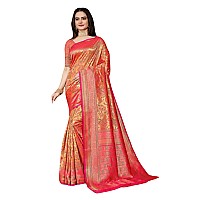 Jaanvi fashion Womens Silk With Zari Work Saree With Blouse Piecevishrutipaithanipink