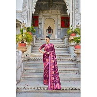 SWORNOF Womens Organza Woven Designer Saree with Unstitched Blouse With Boluse Piece PURPLE2