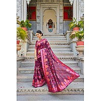 SWORNOF Womens Organza Woven Designer Saree with Unstitched Blouse With Boluse Piece PURPLE2