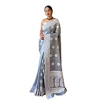 SGF11 Womens Kanjivaram Soft Cotton Linen Silk Saree With Blouse Piece Gray