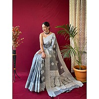 SGF11 Womens Kanjivaram Soft Cotton Linen Silk Saree With Blouse Piece Gray