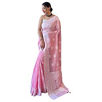 SGF11 Womens Kanjivaram Soft Cotton Linen Silk Saree With Blouse Piece Pink