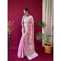 SGF11 Womens Kanjivaram Soft Cotton Linen Silk Saree With Blouse Piece Pink