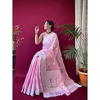 SGF11 Womens Kanjivaram Soft Cotton Linen Silk Saree With Blouse Piece Pink