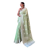 SGF11 Womens Kanjivaram Soft Cotton Linen Silk Saree With Blouse Piece Green