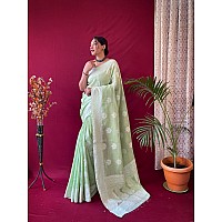 SGF11 Womens Kanjivaram Soft Cotton Linen Silk Saree With Blouse Piece Green