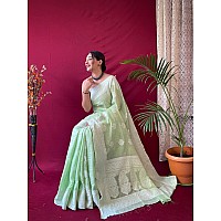 SGF11 Womens Kanjivaram Soft Cotton Linen Silk Saree With Blouse Piece Green