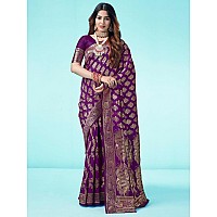 SAMAH Womens Art Silk Banarasi Jacquard Saree with Unstitched Blouse Piece (3409S108N_Dark Purple & Gold3)