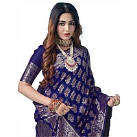 SAMAH Womens Art Silk Banarasi Jacquard Saree with Unstitched Blouse Piece 3409S109NNavy Blue Gold