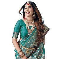 SAMAH Womens Art Silk Banarasi Jacquard Saree with Unstitched Blouse Piece (3409S111N_Rama Green & Gold2)