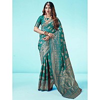 SAMAH Womens Art Silk Banarasi Jacquard Saree with Unstitched Blouse Piece (3409S111N_Rama Green & Gold2)