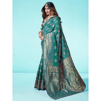 SAMAH Womens Art Silk Banarasi Jacquard Saree with Unstitched Blouse Piece (3409S111N_Rama Green & Gold2)