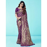 SAMAH Womens Art Silk Banarasi Jacquard Saree with Unstitched Blouse Piece (3412S153N_Dark Purple & Gold)