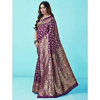 SAMAH Womens Art Silk Banarasi Jacquard Saree with Unstitched Blouse Piece (3412S153N_Dark Purple & Gold)