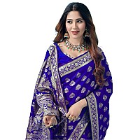 SAMAH Womens Art Silk Banarasi Jacquard Saree with Unstitched Blouse Piece 3409S104NRoyal Blue Gold