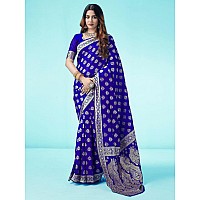 SAMAH Womens Art Silk Banarasi Jacquard Saree with Unstitched Blouse Piece 3409S104NRoyal Blue Gold