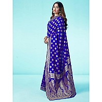 SAMAH Womens Art Silk Banarasi Jacquard Saree with Unstitched Blouse Piece 3409S104NRoyal Blue Gold