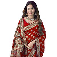 SAMAH Womens Art Silk Banarasi Jacquard Saree with Unstitched Blouse Piece (3409S105N_Red & Gold1)