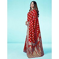 SAMAH Womens Art Silk Banarasi Jacquard Saree with Unstitched Blouse Piece (3409S105N_Red & Gold1)