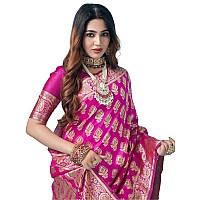 SAMAH Womens Art Silk Banarasi Jacquard Saree with Unstitched Blouse Piece (3409S107N_Rani Pink & Gold2)