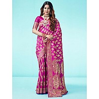 SAMAH Womens Art Silk Banarasi Jacquard Saree with Unstitched Blouse Piece (3409S107N_Rani Pink & Gold2)