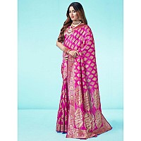 SAMAH Womens Art Silk Banarasi Jacquard Saree with Unstitched Blouse Piece (3409S107N_Rani Pink & Gold2)