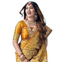 SAMAH Womens Art Silk Banarasi Jacquard Saree with Unstitched Blouse Piece 3409S112NTurmeric Yellow Gold