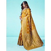 SAMAH Womens Art Silk Banarasi Jacquard Saree with Unstitched Blouse Piece 3409S112NTurmeric Yellow Gold