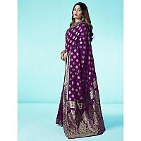 SAMAH Womens Art Silk Banarasi Jacquard Saree with Unstitched Blouse Piece 3409S106NDark Purple Gold2