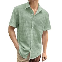 Indoprimo Mens Regular Fit Self Design Spread Collar Casual Half Sleeve Shirt Pop Large Green