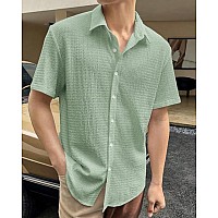 Indoprimo Mens Regular Fit Self Design Spread Collar Casual Half Sleeve Shirt Pop Large Green