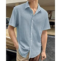 Indoprimo Mens Regular Fit Self Design Spread Collar Casual Half Sleeve Shirt Pop Small Sky