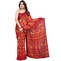 MIRCHI FASHION Womens Chiffon Floral Printed Saree with Blouse Piece (40705-Red, Yellow)